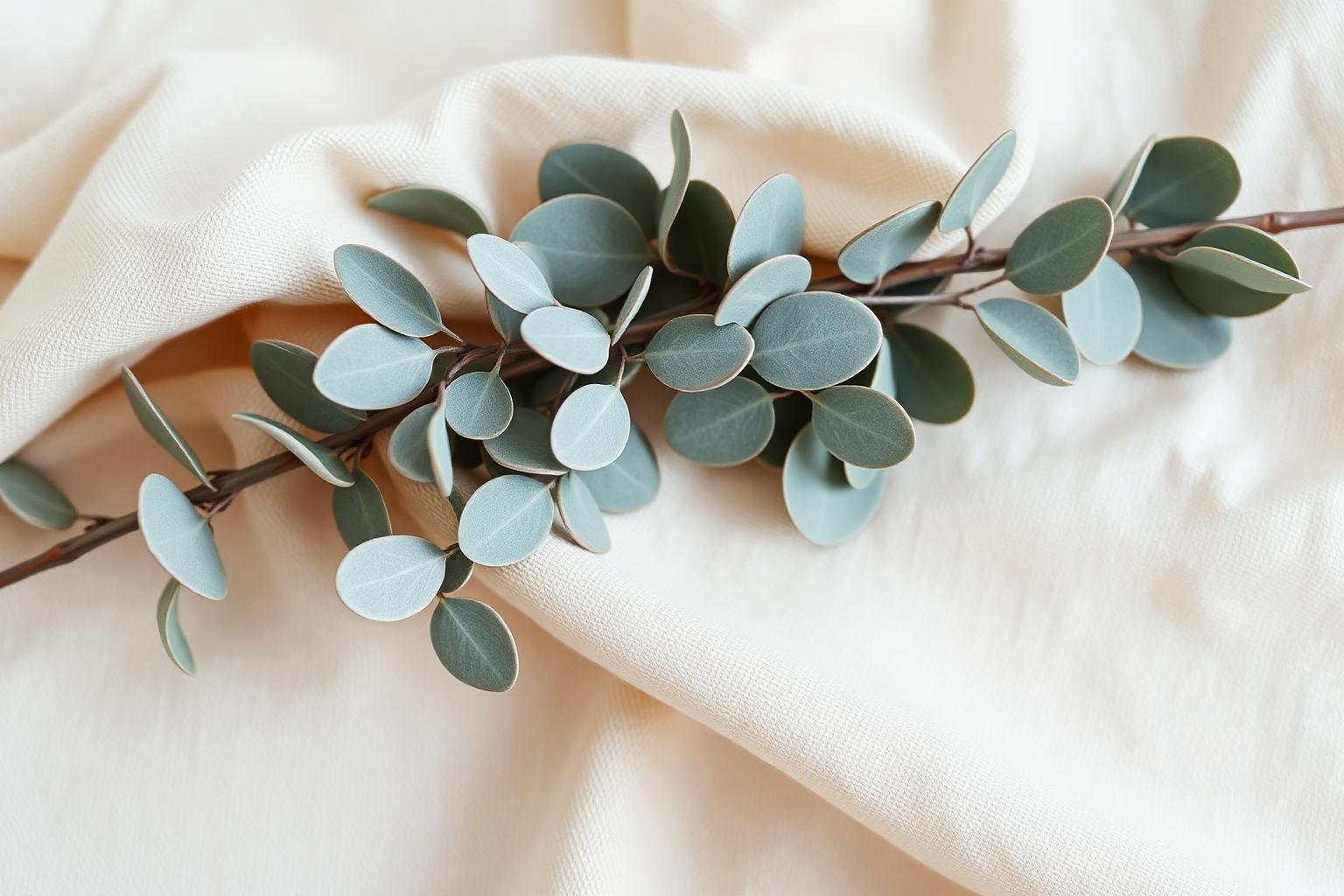 Soft eucalyptus on cream linen